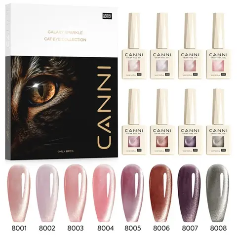 [13031Ak] CANNI Cat Eye Gel Polish 8 Colors Set - Shimmer Velvet